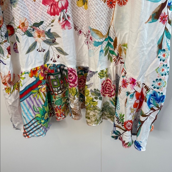 Johnny Was Gorgeous Pink and Blue Floral Kimono with Tie Front, Ruffles - Picture 6 of 11